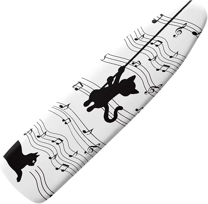 SEANATIVE Black Cat Ironing Board Cover Musical Notes Ironing Decor Accessories, Iron Pad Covers with Elastic Edge, Stretch Fit