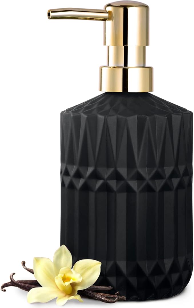 EMPO Matte Black Glass Soap Dispenser with ABS Plastic Pump, Lotion Dispensers for Kitchen, Bathroom (Black)