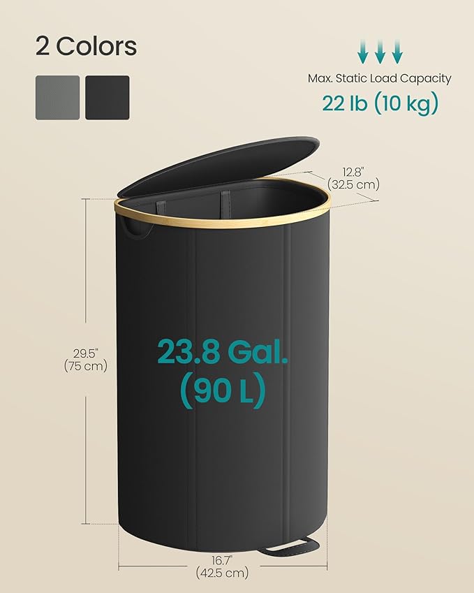 SONGMICS Laundry Hamper, Laundry Basket with Lid, 23.8 Gal. (90 L), with Removable Liner Bag, for Laundry Room, Bedroom, Living Room, Ink Black and Light Bamboo ULCB547B01