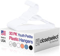 Youth Hangers 30 Pack - 13 Inch Plastic Youth Petite & Childrens Hangers for Closet, Baby Hangers for Children Clothes Sizes 4 to 10, Non-Slip Infant hangers with Shoulder Grooves | White