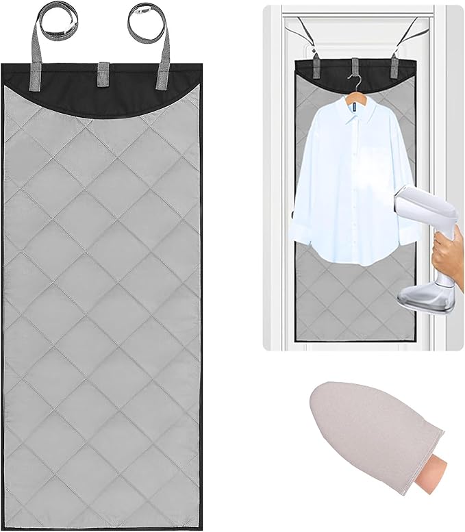 Over The Door Steamer Pad With Heat-Resistant Glove Steamer Board for Clothes Hanging Ironing Board Over The Door Portable Ironing Mat for Home And Travel Use