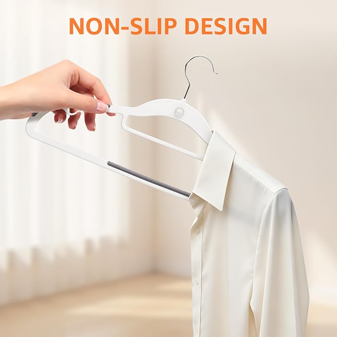Yolife Cascading Plastic Clothes Hangers 10 Pack with Inner Hook for Vertical Storage, Slim Space Saving Hangers with Non-Slip Pads, 360° Swivel Metal Hook, Versatile, White & Gray