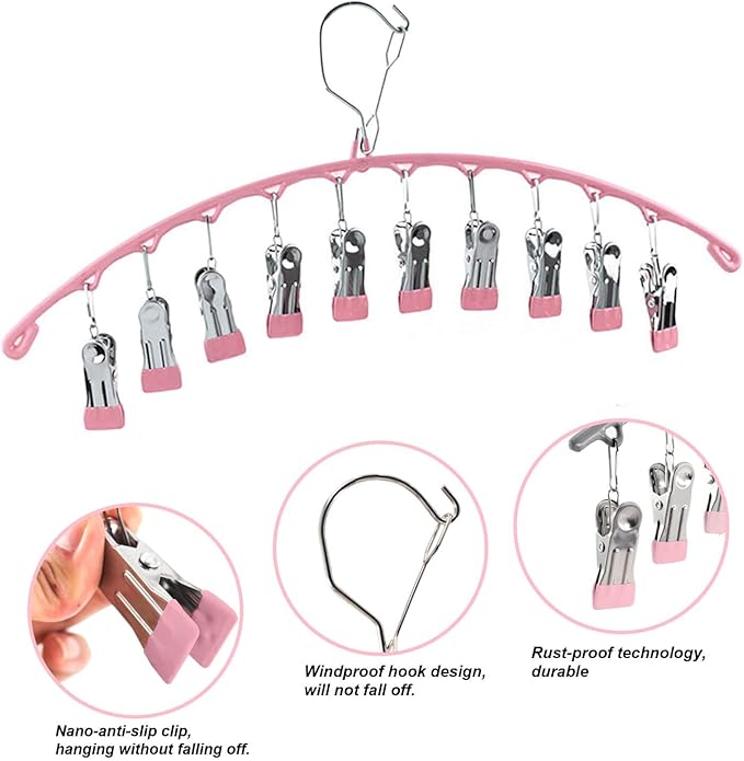 3Pack Legging Organizer for Closet,Upgrade Skirt Pants Hangers with Clips, Metal Yoga Pants Hangers 10 Clips,Hangers Space Saving Closet Organizers Rubber Coated Organizers Leggings Hanger(Pink)