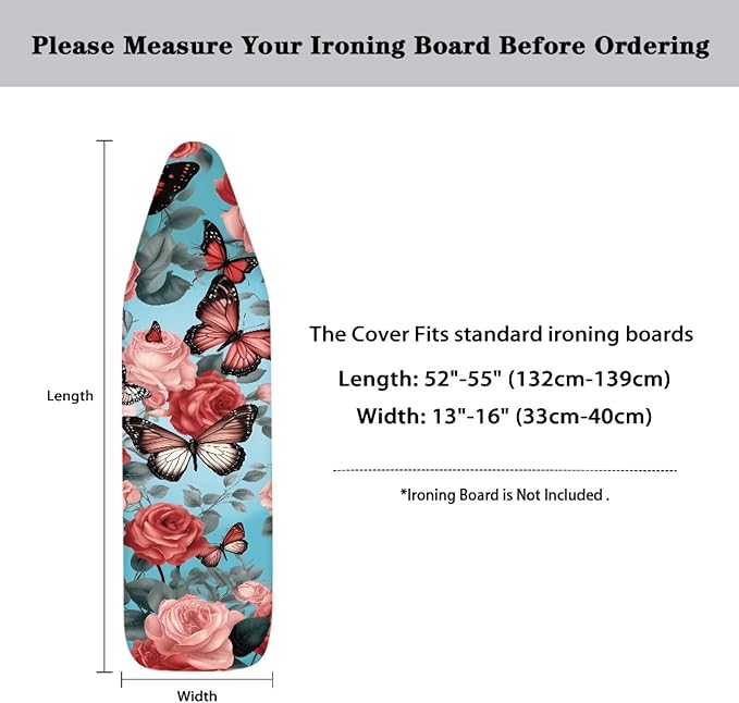 Floral Butterfly Ironing Board Pad,Extra Thick Heavy Duty Padded for Standard Boards,Non Stick,Scorch and Stain Resistant Home Ironing Board Accessory