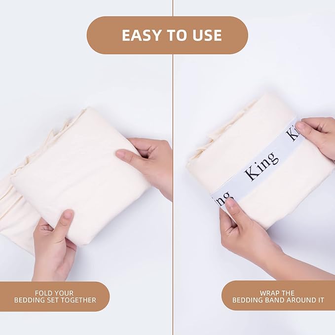 4PCS Bed Sheet Organizer Bands, Storage Labels and Sheet Keepers for Linen Closet - Elastic Bedding Straps for Foldable Bedsheet, Pillow Case, Duvet (King)