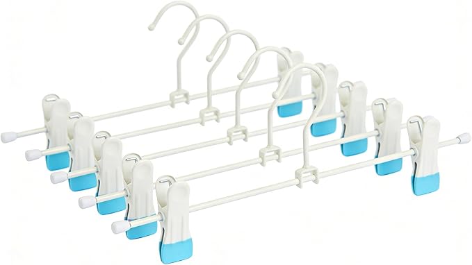 Metal Wire Clips Pants Baby Children Bottom Trouser Clothes Hangers, 20 Pack Baby Toddler Infant Newborn Kids Heavy Duty with Adjustable Clips, 11.8" Space Saving for Legging Garment Jeans (Blue)