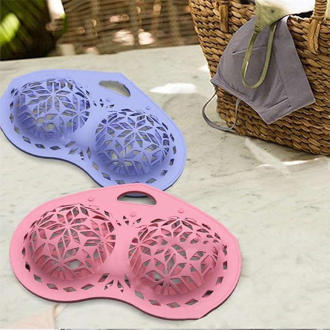 2pcs Bra Washing Bag Silicone Mesh Underwear Laundry Bags,Bra Laundry Bag Fits A-C Cup Bras,Anti Deformation Lingerie Bag for Washer/Dryer Machines (Pink+Purple)