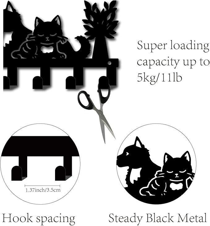 CREATCABIN Pet Key Holder for Wall Mounted Key Rack Dog Cat Potted Plant Design Decorative with 6 Hooks Iron Coat Clothes Hanger Organizer for Wall Bag Towel Dog Leash Entryway Door 10.6 x 5.1 Inch