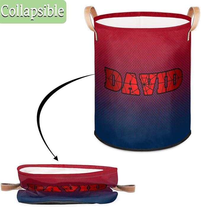 Red Spider Wed Personalized-Laundry-Hamper-Basket for Kids Custom Name Collapsible Storage Organizer Bin Dirty Clothes Toys Hamper for Boys Nursery in Laundry, Bedroom, Bathroom