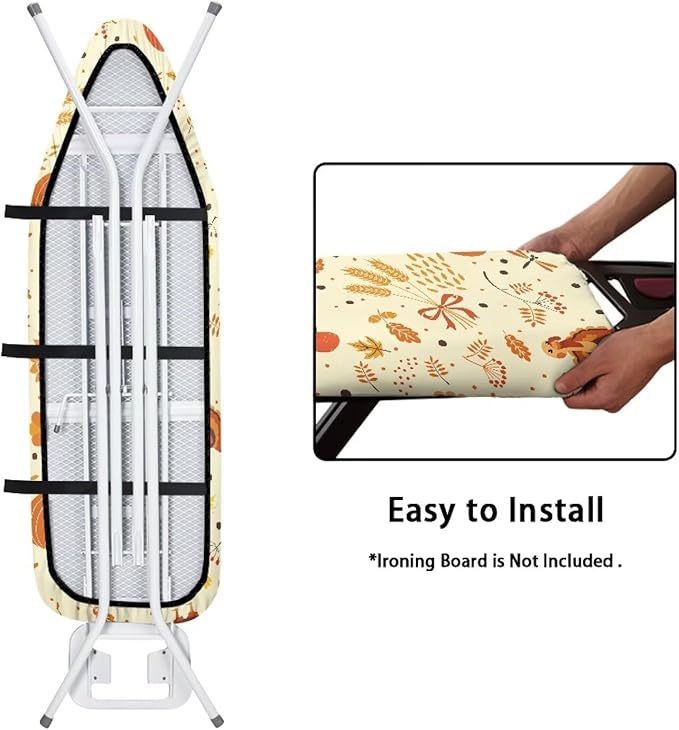 GLENLCWE Beige Ironing Board Cover,Thanksgiving Turkey Print Iron Pad Covers Non Slip with Hook and Loop,Thick Padding Iron Board Cover Protector Washable