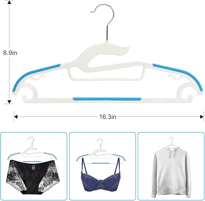 Tinfol Dry Wet Hangers - Space Saving Clothes Hanger, 30pc Plastic Suit Hangers with Non-Slip Pads Clothes - Heavy Duty Hanger Perfect for Cloth, Underwear, Pants, Shirts and Sweaters