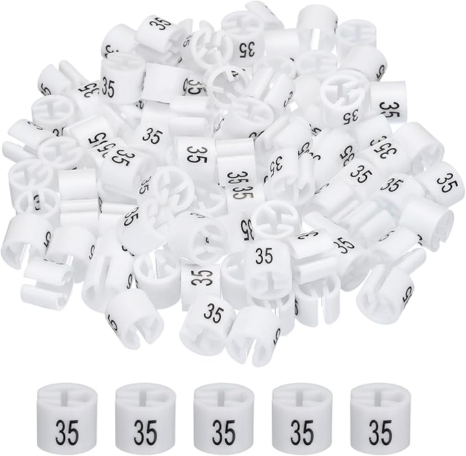 MECCANIXITY Clothes Hanger Marker Colored Hanger Sizer Garment Markers Tag (Number 35, White) for Garment Clothing Color Coding, Pack of 100 Pcs