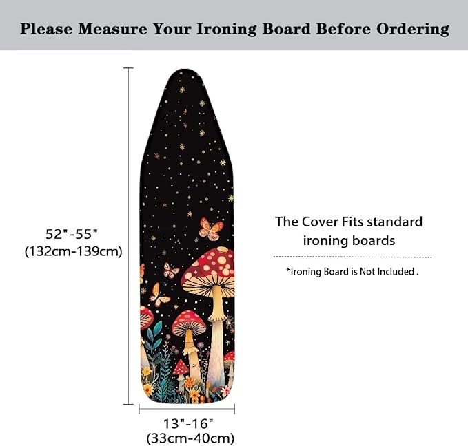 Flashideas Red Mushroom Iron Board Cover Standard Size Ironing Board Cover with Elastic Edges Home Decoration Table Top Ironing Board Cover and Pad 15x54