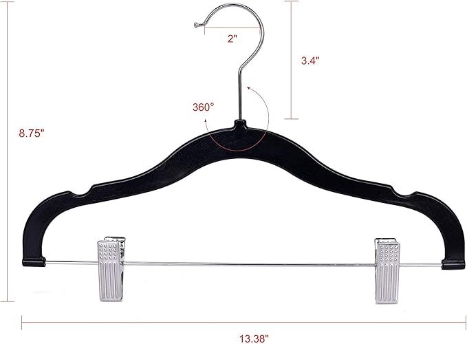 Quality Kids Children's Plastic Non Velvet Non-Flocked Thin Compact Shirt and Skirt/Pant Bundle Coat Hangers with Metal Clips for Skirts Pants Blouses 360° Swivel Hook, Jacket, Shirt, Pants,