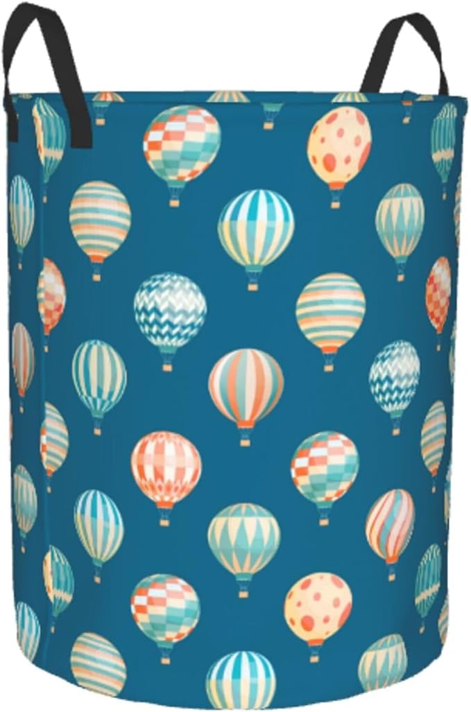 Cute Hot Air Balloons Round Laundry Hamper Storage Basket Toys Clothes Organizer Bin For Home Bathroom Bedroom Dorm Nursery, 38l