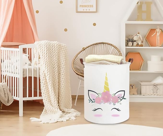 CLOCOR Pink Unicorn Laundry Basket,Kids Toy Storage Bin,Baby Girls Dirty Clothes Hamper,Nursery Hamper for Bedroom,Bathroom Decor,Gift Basket (Pink Unicorn)