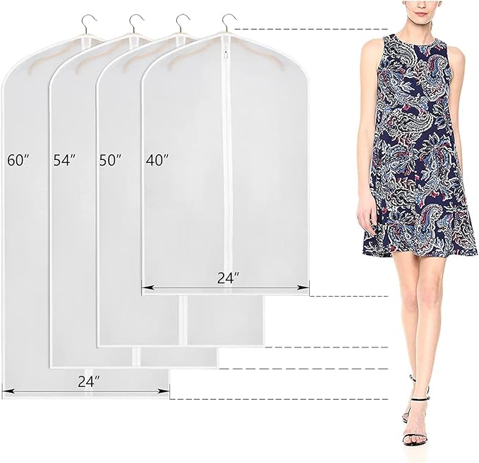 Univivi Clear Garment Bags for Hanging Clothes 60 inch Clear Dress Bags for Storage 6Pack Suit Cover for Long Gown Coat