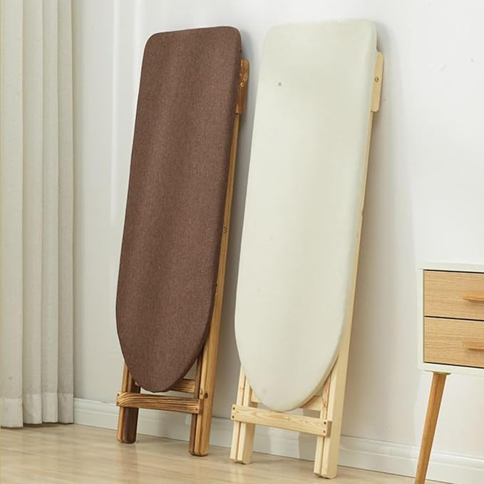 Premium Solid Wood Ironing Board with Foam Pad & Cotton Cover, Adjustable Height for Home Use(White)