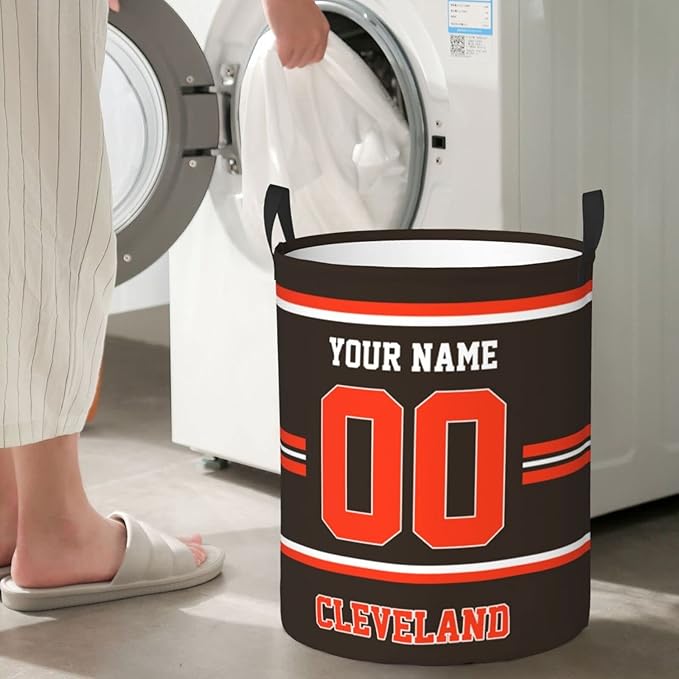 Custom Cleveland Laundry Hamper Personalized Laundry Basket Customized Name And Number Collapsible Storage Basket for Bedroom Bathroom Living Room Gifts