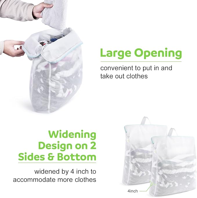 OTraki Large Mesh Laundry Bag 24x32 inch Hanging Lingerie Bag Mesh Laundry Bags with Handles Delicates Hanging Laundry Washing Machine Zipper Opening Wash Bag for Coat Sweater Sock Sheet, White