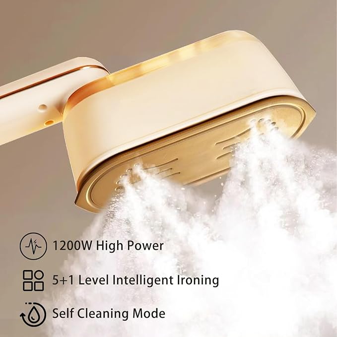 Travel Steamer Iron, 1200W Clothing Steamer with Digital Display Screen, 5+1 Intelligent Ironing Gear Multifunctional Hanging Iron Machine, 140ml, 30S Preheating, Suitable for Home, Trip&Dorm (Beige)