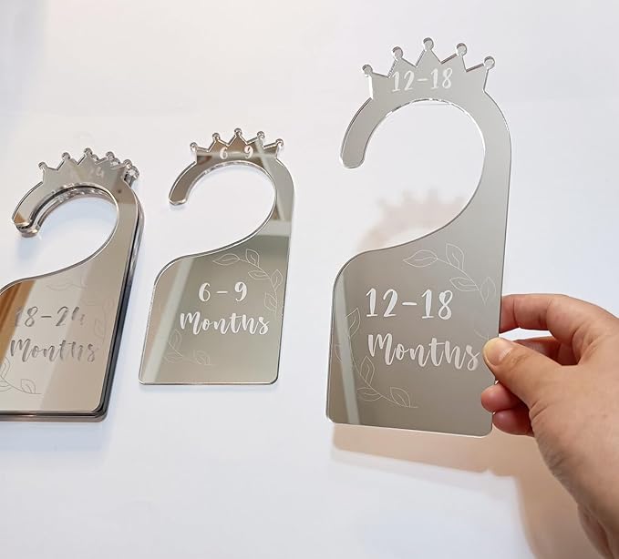 Baby Closet Dividers,Set of 7 Acrylic Mirror Baby Clothes Organizers for Wardrobe Closet Home Nursery from Newborn to 24 Months (Silver Mirror, Model 2)