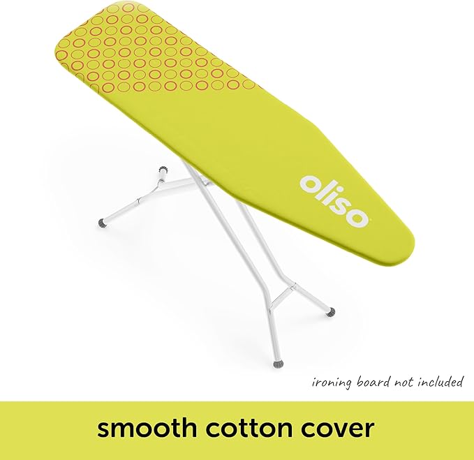 Oliso Ironing Board Cover, Durable 100% Cotton Lined with Professional Grade Felt pad - Fits Standard 54” x 15" Boards, a Wide Elastic Edge, Two Adjustable Straps for Secure Fit (Pistachio)