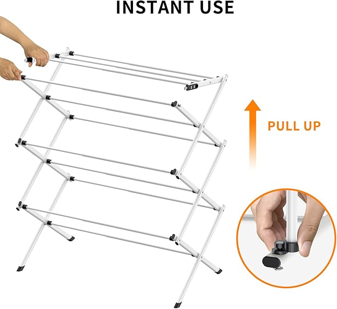 3 Tier Clothes Drying Rack, Foldable Drying Rack Clothing,Indoor & Outdoor Laundry Rack for Drying Clothes,Space-Saving Design, Metal Collapsible Dryer Racks for Laundry-White+Black