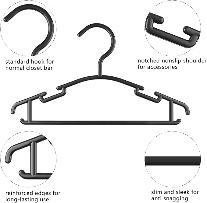Kids Hangers 100 Pack, Baby Hangers for Clothes Plastic Black Infant Hangers Bulk Toddler Nursery Child Children Clothing Black