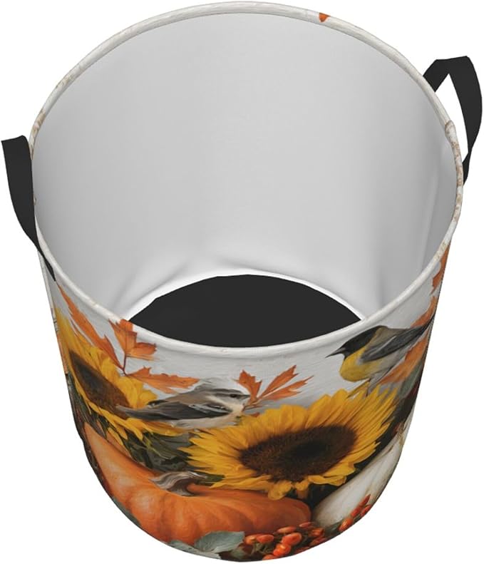 Fall Harvest Laundry Hamper, Decorative Sunflower Pumpkin Design, For Bathroom/Laundry Storage/Bedroom 19.6x15.7 Inch