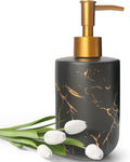 Black Marble Ceramic Soap Dispenser with Golden Pump for Bathroom Kitchen Refillable Dish Dispenser Liquid Hand Dispenser Empty Bottle (Black)