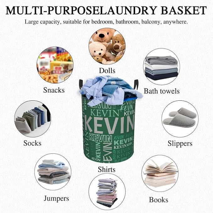 Custom Name Laundry Hamper, Personalized Dirty Clothes Hamper with Name for Bathroom Bedrooms Clothes Storage Organizer, Personalized Gifts for Boys Girls Men Women