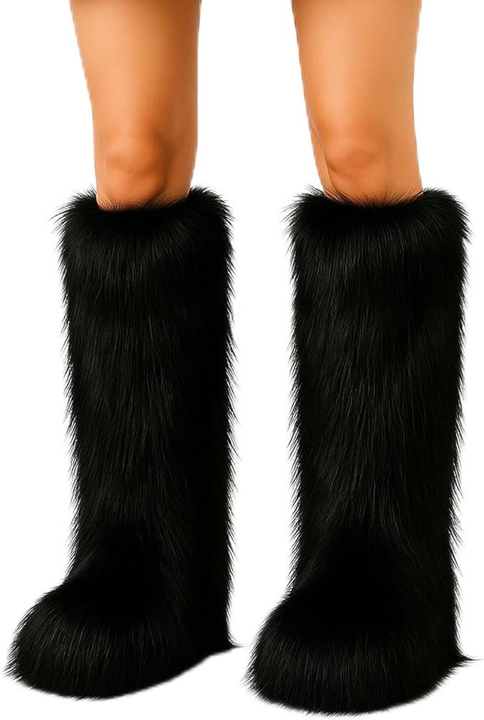 Berlune Faux Fur Fuzzy Leg Warmers Furry Boot Cuff Fur Fluffy Shoes Cover Sleeves for Women Valentines Winter Costumes