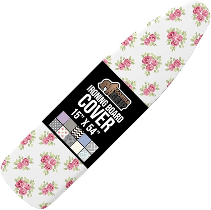 GORILLA GRIP The Original Ironing Board Cover and Pad, Silicone Coating, Thick Scorch Resistant Padding, Heavy Duty Iron Covers Standard Boards, Hook and Loop Fastener Strap, Pink Floral, 15x54