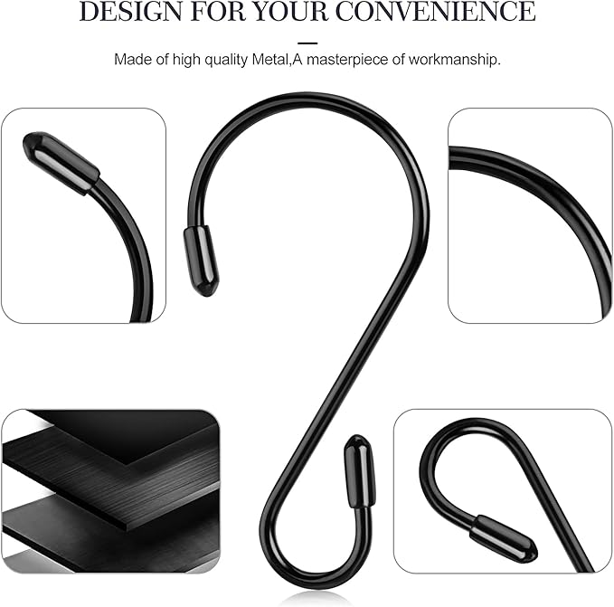 Hotop 36 Pcs S Hooks for Hanging 3.15 Inch Heavy Duty S Shaped Stainless Steel Hook Metal Hanging Curtain Hooks Pan Pot Holder Rack for Pot, Pan, Cups, Plants, Bags, Jeans, Towels(Black)