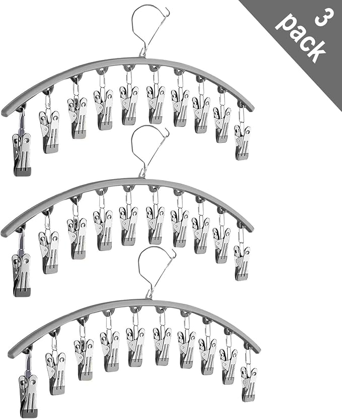 3Pack Legging Organizer for Closet,Upgrade Skirt Pants Hangers with Clips, Metal Yoga Pants Hangers 10 Clips,Hangers Space Saving Closet Organizers Rubber Coated Organizers Leggings Hanger(Gray)