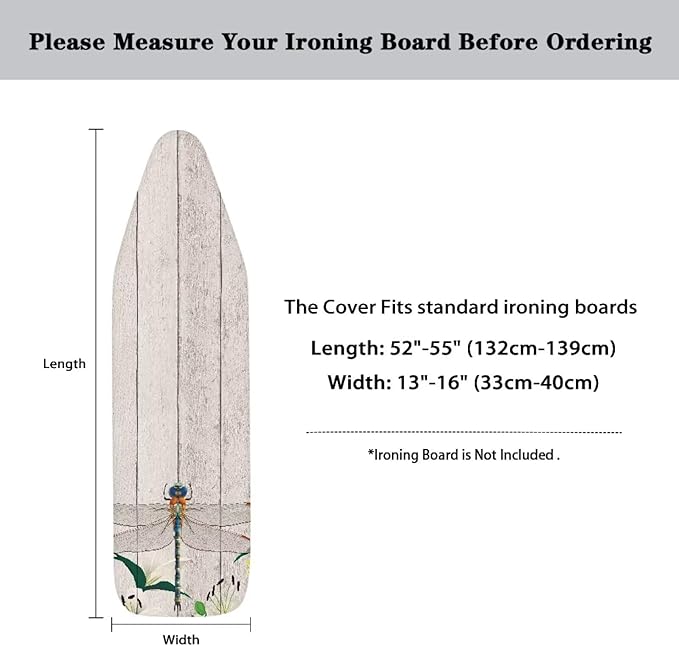 Wood Dragonfly Ironing Board Cover and Pad Standard Size 15x54, Thick Padding Elastic Edge Resist Scorching and Staining Heavy Duty Padded Iron Board Covers