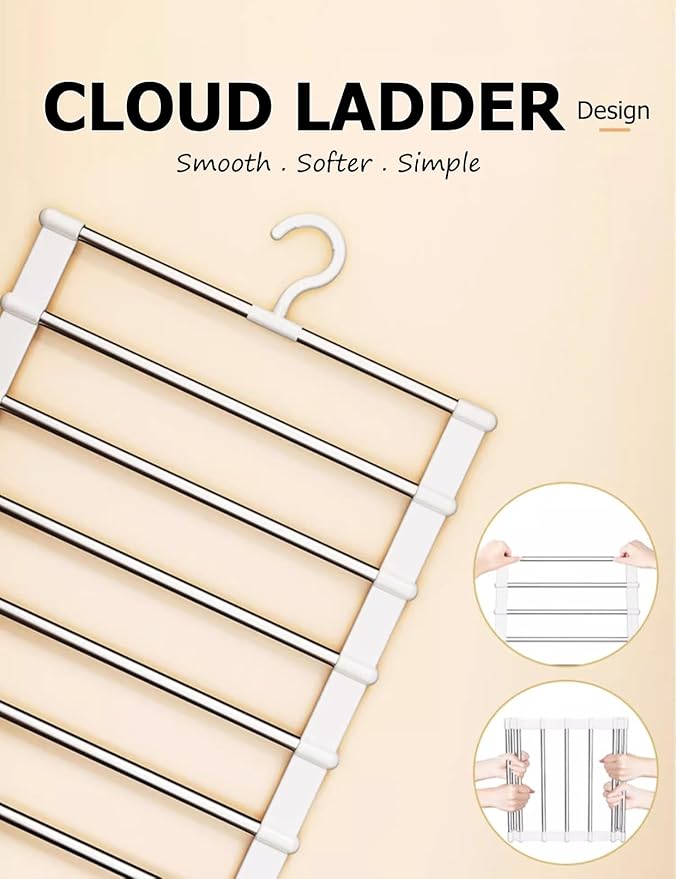 SEVEN LUCKY LIGHT Pants Hangers Space Saving Up to 80%,2 Packs Cloud Ladder Pants Hangers for 12+ Pants Leggings Scarves Ties Dorm Room Essentials Closet Organizers and Storage Hangers for Clothes