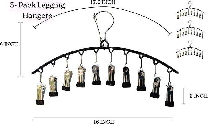 Legging Hanger Organizer (3 Pack) – Holds 30 Leggings, Space Saving Metal Pants Hangers with 10 Clips Each for Closet Organization