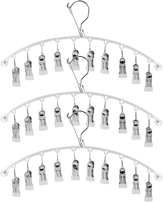 3Pack Legging Organizer for Closet,Upgrade Skirt Pants Hangers with Clips, Metal Yoga Pants Hangers 10 Clips,Hangers Space Saving Closet Organizers Rubber Coated Organizers Leggings Hanger(White)