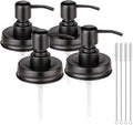 4 Pack Mason Jar Soap Dispenser Lids with Pumps, Rustproof Stainless Steel, Lotion Soap Dispenser Lids Replacement for 16 oz Regular Mouth Mason Jar Decor, 4 Brushes Included Black