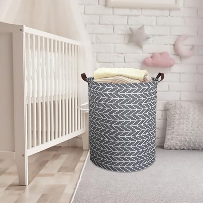 CLOCOR Large Round Storage Baskets,Collapsible Storage Bin, Dirty Laundry Hamper Baskets for Baby Boys and Girls, Office, Bedroom, Toys Nursery Kids Clothes Gift Basket(Arrowhead)