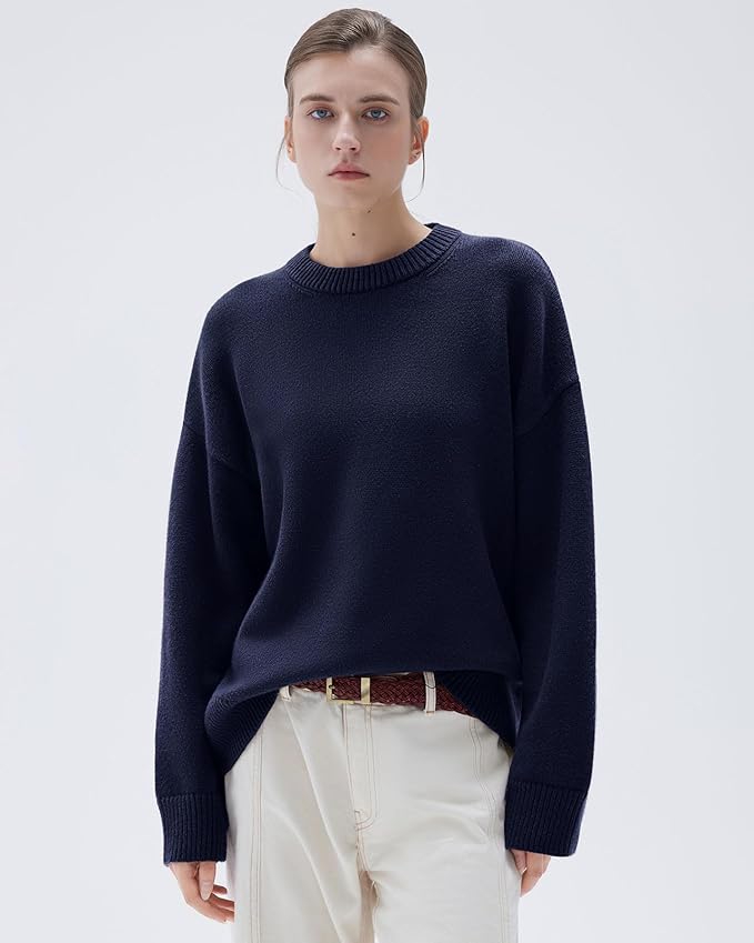 SUUKSESS Women Cashmere Blend Oversized Crew Neck Long Sleeve Pullover Sweaters