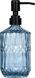 18 oz Dark Green Thick Glass Soap Dispenser with Black Rustproof Pump Refillable Bathroom, Kitchen Soap Dispenser for Hand Soap, Detergent, Lotion (Blue)