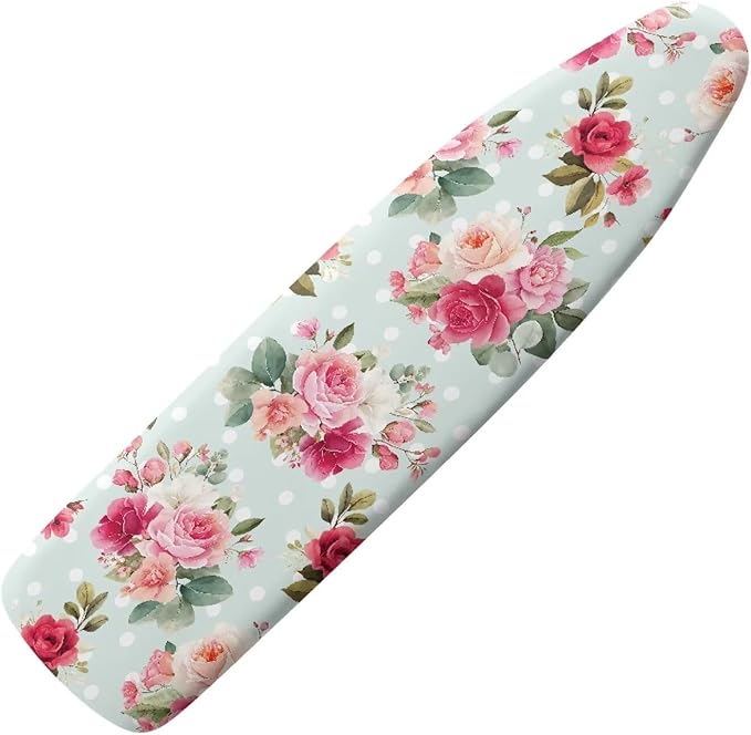 Flower Print Cover for Ironing Board 15x54 Inch Standard Size Flower Print Iron Board Cover with Elastic Edge Universal Fit, Hook and Loop Design