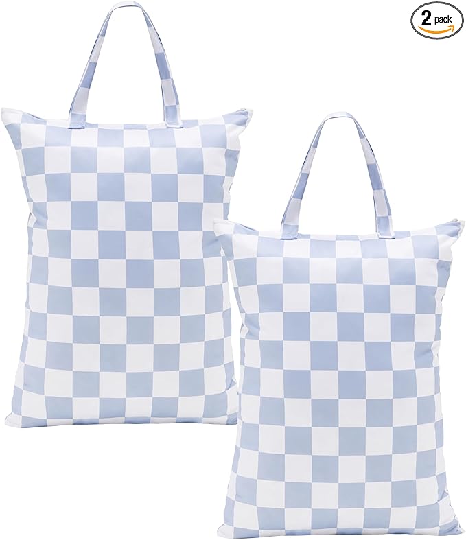 Checkered 2 Pcs Large Travel Laundry Bags for Dirty Clothes, Aesthetic Trendy Waterproof Washable Laundry Bag with Handle for Travel, Gym, Swimming Pool, Blue