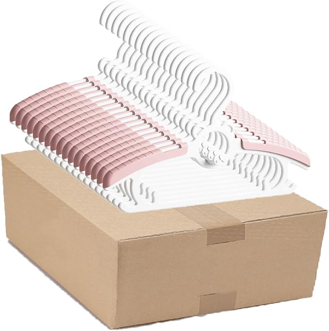 Baby Hangers 50 Pack, Stackable Design Saves Cabinet Space, Adjustable Children'inks Hangers According to The Size of Clothes, Suitable for Babies and Children(Pink)