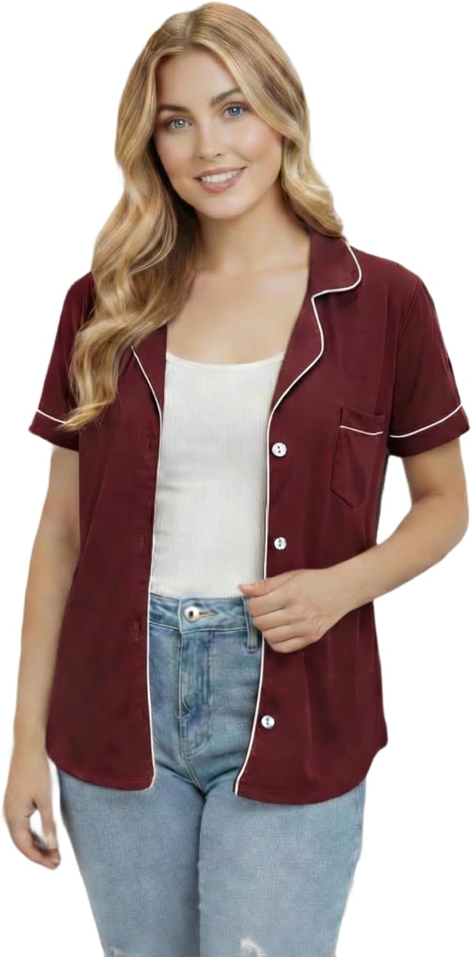 USBD Post Mastectomy Shirt with Drain Pockets Lapel Collar Post Op Button Down Recovery Tops