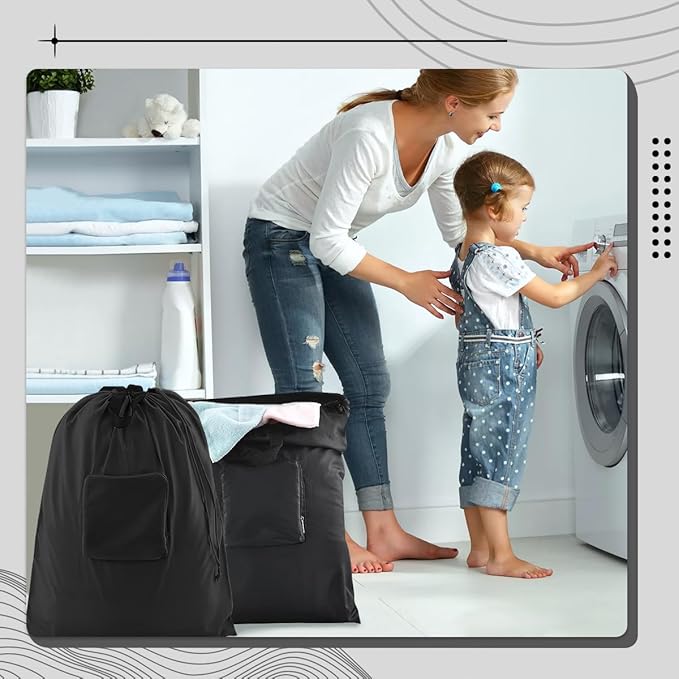 Travel Laundry bags, Dirty Clothes Travel Bag with Handles, Portable Small laundry Sack for Travelling, Suitcase, Gym, Camping (Black | 1 Pack)