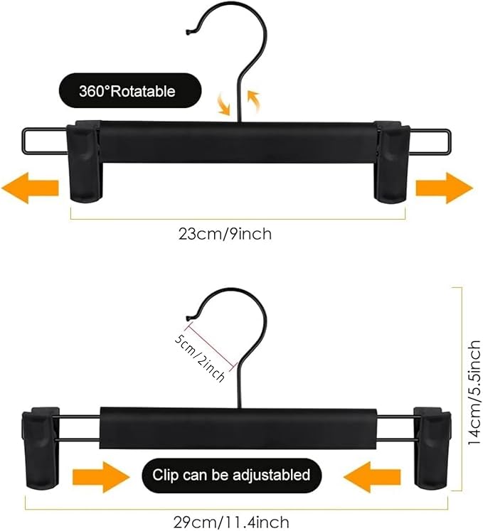 NORTHERN BROTHERS Pants Hangers 10 Pack – Black Plastic Pant Hanger with Clips – Adjustable, Non Slip, Space Saving – for Pants, Skirts, Shorts, Jeans